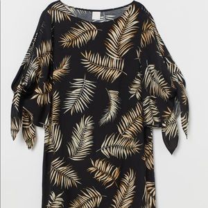 H&M Dress with Tie Sleeves black with palm leaves size US 12